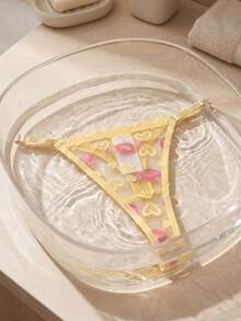 SQPVEH 6pcs Women's Sexy Adjustable Waistband Thong Panties With Lip Print Pattern, Lace Patchwork, Comfortable Elastic Breathable Triangle Thongs - Multicolor - View 11