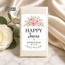 5/10/25pc Custom Wedding Tissue Labels Sticker, Personalized Happy Tears Stickers With Names And Date, Elegant Floral Bow Laurel And Gold Designs For Ceremony Favors, Bridal Shower Decor, Reception Welcome Table, Memorial Tears Of Joy Keepsake Labels - Multicolor - View 24