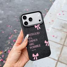 1件極簡粉色少女風蝴蝶結宗教標語黑貓眼全包覆軟手機殼，適用於 iPhone 11/12/13/14/15/16 Pro Max - 彩色 - 查看 1