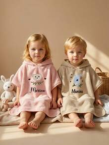 Custom Name Embroidered Kids Hooded Bath Towel, 60*60cm Soft Absorbent Cartoon Toddler Towel, Ideal Holiday Gift For Baby - Multicolor - View 4