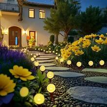 Warm Light Solar Powered Globe Garden Stake Light, Weather Resistant, Garden Path Yard Decor Ground Light - Black - View 2
