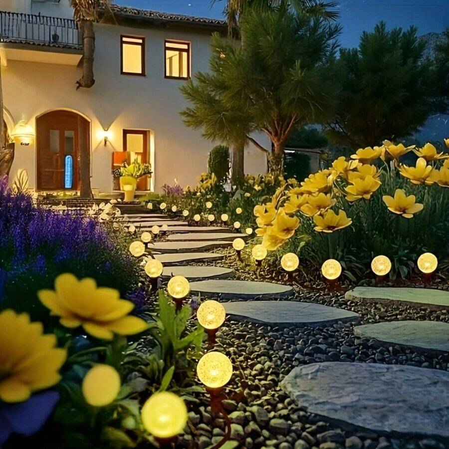 Warm Light Solar Powered Globe Garden Stake Light, Weather Resistant, Garden Path Yard Decor Ground Light
