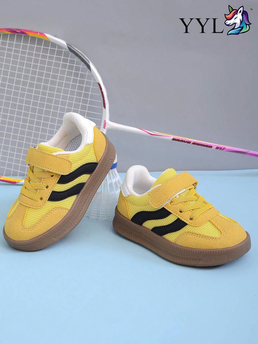 Yellow Mesh Kids' Sports Shoes, Breathable, Lightweight, Soft Sole, Non-Slip, Hook And Loop Closure, Easy To Put On And Take Off - Yellow - View 1