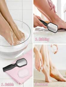 4/3/1pc Professional Stainless Steel Foot Exfoliating Tool With Handle And Splash Guard, Suitable For Home And Spa Foot Care, Especially For Dry And Cracked Heels, Unisex, Perfect For Summer, Easy And Efficient Operation, Ergonomic Curved Handle For Comfortable Grip, Stainless Steel Surface With Different Grit Particles, Ideal For Removing Calluses - Multicolor - View 8