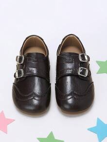 Girls' Simple British Style Dark Brown Carved Double Buckle Hook & Loop Mary Jane Shoes, Suitable For Autumn Family Gatherings And Weekend Outings - Chocolate Brown - View 2