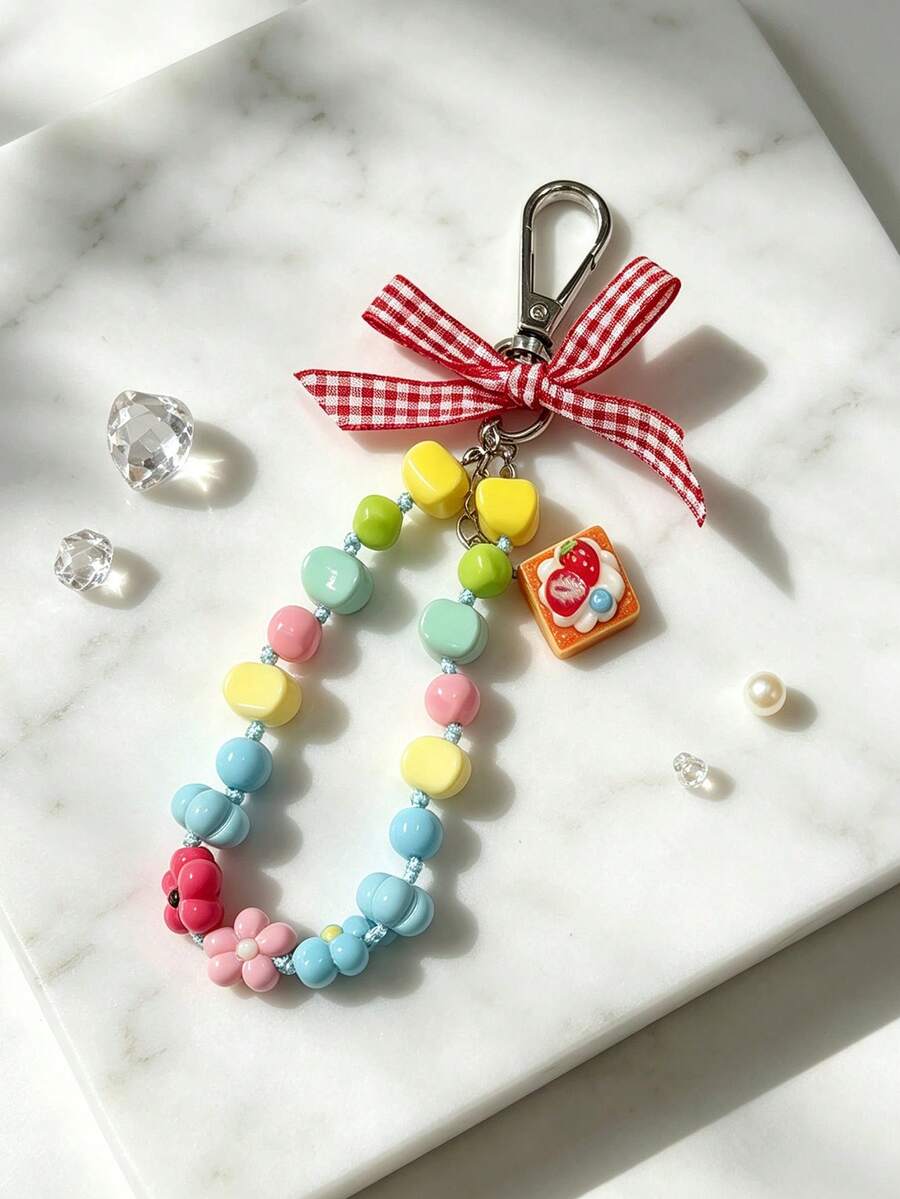 1 buah Gantungan Kunci Lanyard Ponsel Motif Kue, Pita Manis, dan Hati, Aksesori Tas - MultiWarna - View 1