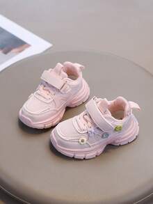 Sweet Style Girls' Sports Shoes 2026 Spring/Autumn New Floral Hook & Loop Mesh Running Chunky Sneakers Breathable Soft Sole Toddler Walking Shoes - Pink - View 2