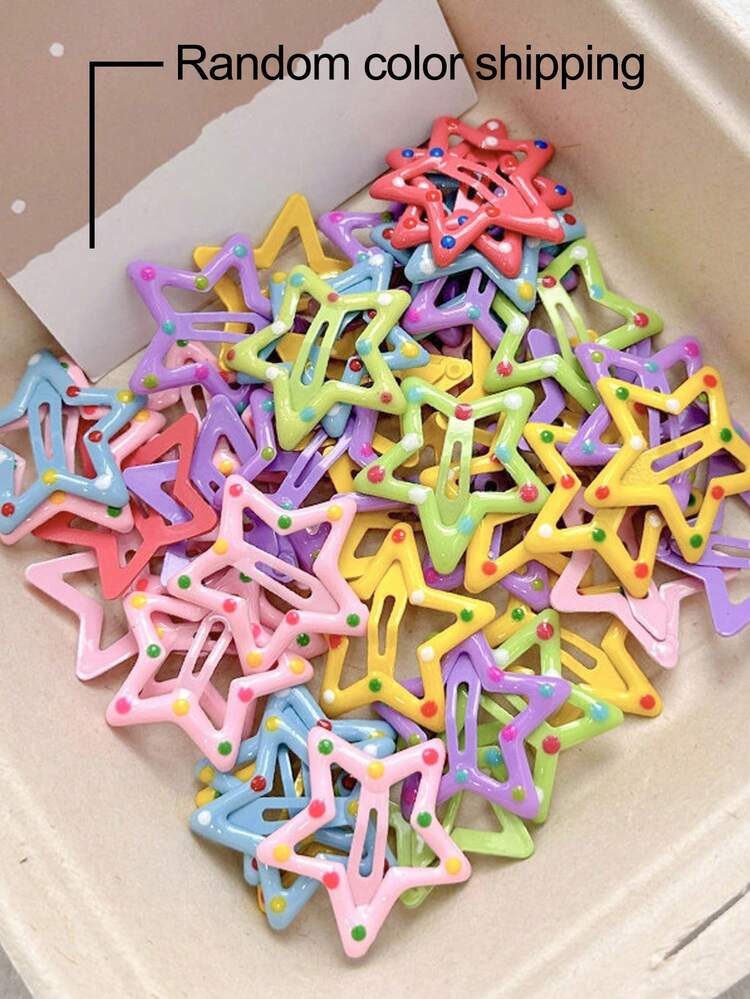 30pcs/10pcs Women 3cm/1.18in Red Pink Blue Yellow Star & Water Drop Shaped Sweet Cool Cute Colorful Oil-Drip Small Hair Clips, Bangs Clips, Side Clips, Fashion Versatile Hair Accessories For Daily Wear, Outfit Matching, Hair Decoration, BB Clips - Multicolor - View 4