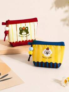 1pc Cute Cartoon Mini Cosmetic Bag, Small Zipper Pouch & Coin Purse With Beaded Charm For Lipstick, Cards, Coins & Earbuds - Multicolor - View 5