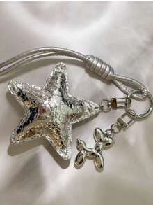 1pc Silver Women's Bag Charm, Keychain - Silver - View 7
