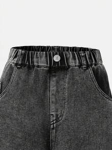 Youth Girl Pocket Loose Wide Leg Casual Multi-Function Jeans - Black - View 4