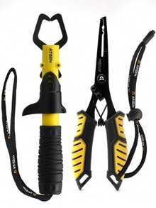 Outdoor Fishing Pliers & Fish Grip Set, Line Cutter, Ring Opener, Plastic Fish Grip, Stainless Steel Fishing Pliers With Rope And Oxford Bag - Yellow - View 2