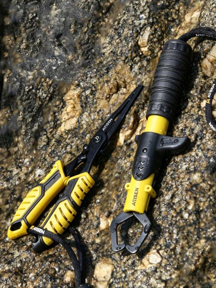 Outdoor Fishing Pliers & Fish Grip Set, Line Cutter, Ring Opener, Plastic Fish Grip, Stainless Steel Fishing Pliers With Rope And Oxford Bag - Yellow - View 1