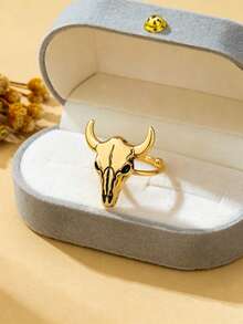 1 Pair Western Cowboy Style Minimalist Premium Oversized Bull Head Rings (Unisex) - Vintage Gold 2 - View 4