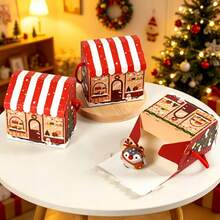 Christmas Handheld Gift Packaging Box Christmas Tree Pattern Handheld Gift Box Christmas House-Shaped Gift Packaging Box Christmas Party Favor Portable Gift Packaging Handle Christmas Gift Bag Christmas Party Gift Box - Multicolor - View 3