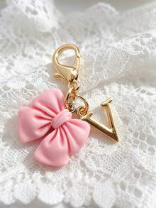 1pc 2-In-1 26 Letters + Pink Bow Lobster Clasp, Exquisite Cute Pink Bow Keychain/A-Z 26 Letters Keychain/Suitable For Bags, Wallets And Other Decorative Accessories, Ideal Holiday Gift Accessory - Multicolor - View 23