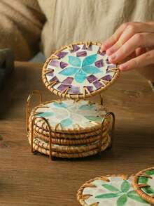 1pc/2pcs Lightweight Luxury Woven Colorful Shell Coasters, Natural Pearl Mother-Of-Pearl Heat Resistant Insulation Pads, Anti-Scald Tea Cup & Teapot Mats, Exquisite Home Tabletop Decor, Suitable For Coffee Tables, Kitchen Dining Tables, Party Table Decorations - Multicolor - View 6