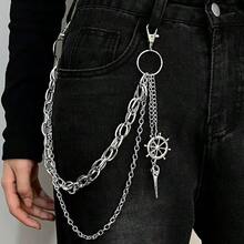 Double Layer Metal Gothic Nautical Pants Chain, Unisex Waist Chain Accessory, Rebel Aesthetic Jewelry - Silver - View 3