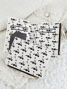Fashionable Bow Printed Women's Credit Card Bag, Zipper Folding Buckle Convenient ID Window ID Bag, Suitable For Outdoor And Travel - Black - View 5