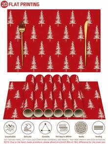 1/4p/6pcs Christmas Table Decor Placemats With Pine Tree Elements, Heat Resistant Faux Linen Polyester Fiber Material, Rectangular Washable Table Mats, Suitable For Home Dinner, Coffee Table, Durable Kitchen And Dining Room Decoration, Party And Scene Decor, Home Decor - Multicolor - View 10