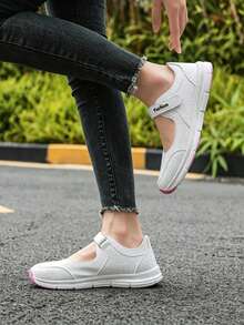 Women's Lightweight Solid Color Sports Shoes, Low-Cut Soft Surface Daily Commute Versatile Athletic Sneakers - White Powder - View 3