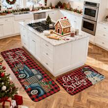 1/2/3pcs Christmas Theme Kitchen Rug, Flannel Kitchen Mat, Comfortable Soft Absorbent Non-Slip Machine Washable With Anti-Slip Backing, Multi-Functional Home Floor Mat For Entryway, Living Room, Bedroom, Kitchen, Dining Room, Bathroom, Laundry Room, Patio, Foyer, Christmas Holiday Decor - Multicolor - View 7