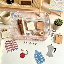 Macaron Color Metal Mesh Storage Basket Set, Square Hollow Desktop Organizer Tray, Multi-Functional Countertop Storage Rack, Suitable For Stationery, Cosmetics, Home Sundries, Home Office Use - Multicolor - View 13