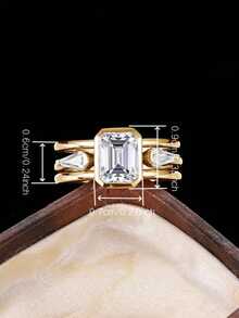 1pc Women's Emerald Cut Cubic Zirconia Ring Set, Suitable For Wedding, Engagement, Anniversary, Party Wear, Valentine's Day Gift, No Packaging Box - Gold - View 4