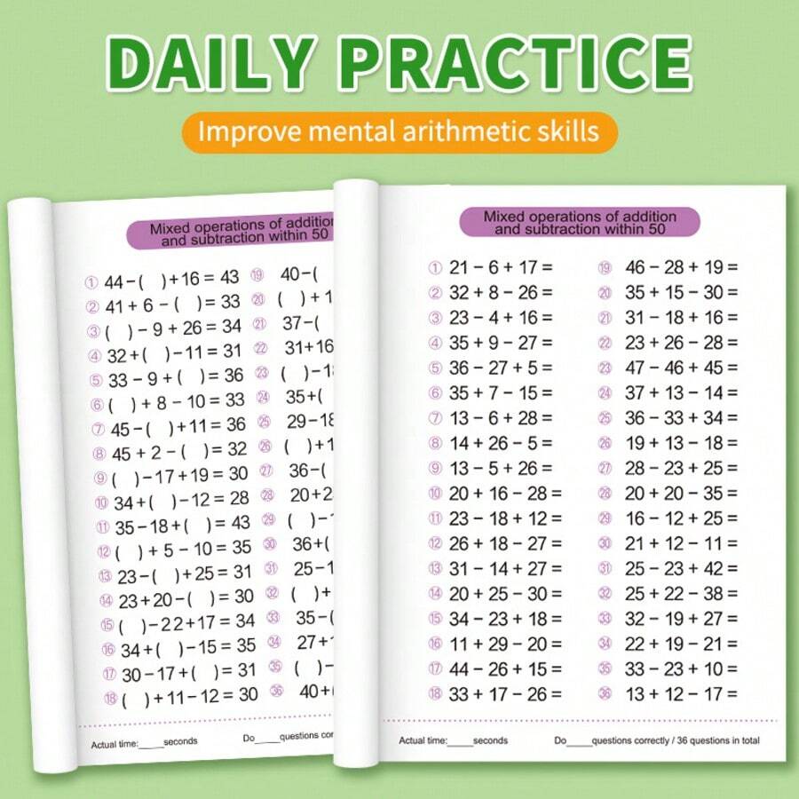 1 Set Buku Latihan Matematika Penjumlahan dan Pengurangan, Rentang 10/20/50/100, Buku Latihan Matematika Mental Anak, Pembelajaran Matematika Awal Prasekolah, Buku Pendidikan Montessori, Hadiah Kembali ke Sekolah, Halloween, Natal, Pesta