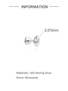 1pc Moissanite 925 Sterling Silver Marquise Shape 3/4/5/6/7mm Threaded Flat Back Piercing Stud Earrings, Suitable For Helix Cartilage, Wedding Gift - Silver - View 10