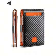 1pc Short Wallet Carbon Fiber Texture Microfiber Leather RFID Anti-Theft Anti-Demagnetization 11-Card Capacity Metal Money Clip Slim Card Holder Contrast Color Design Flip Cover Minimalist Business Card Holder For Men Commuting Business Travel Banknotes And Bank Cards Integrated Portable Wallet - Multicolor - View 6