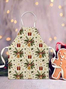 1PC Christmas Pattern Single-Sided Printed Apron, Unisex Home Kitchen Halter Tie Apron, Home Decor Kitchen Cooking Anti-Stain Apron - Multicolor - View 6
