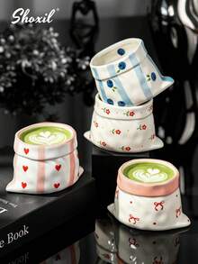 shoxil 1pc 300ml Asymmetrical Bag-Shaped Ceramic Mug, Sweet Printed Underglaze Ceramic Mug, Cute And Lightweight, Suitable For Home Tea Break, Coffee Shop Display And Indoor Daily Decoration - Multicolor - View 2