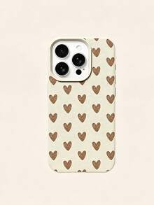 1pc Minimalist Fashion Hand-Painted Brown Heart Pattern Printed Phone Case, Compatible With Iphone 18/18 Pro/18 Pro Max/17/17 Pro/17 Pro Max/16/16 Pro Max/15/16/14/13/12/11 And Other Models, Large Hole Leather Texture Phone Case, Anti-Drop Premium Soft Shell, New Fashion Protective Case, Autumn Fashion Gift - Beige - View 2