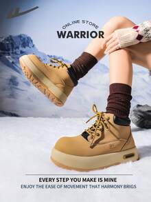 Warrior Fashionable Thick Soled Height Increasing Spring And Autumn Hiking Shoes For Small Stature Boots Ladies Ankle Boot Fleece-Lined Sneakers - Camel - View 2