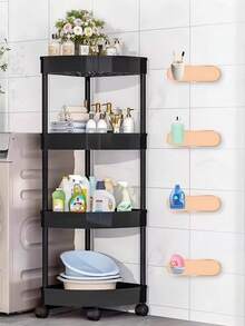 1pc Modern Minimalist Triangle Storage Cart With Wheels And Handle, Suitable For Bathroom And Kitchen Storage, Space-Saving, Corner Placement - Multicolor - View 8