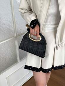 Fashion PU Woven Texture Design Shell Bag, Minimalist Style, Clutch Bag, Phone Storage Bag. Suitable For Women's Fashion Clutch Bag, Woven Texture Handbag For Women In Autumn/Winter, Also Suitable For Wedding Occasions. - Black - View 5