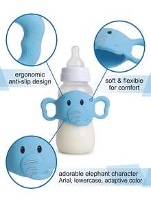 Baby Bottle Handle, Silicone Baby Bottle Sleeve, Elephant Silicone Sleeve With Handle, Specially Designed Handle For Easy Grip, Ensuring Baby Can Confidently Hold The Bottle - Multicolor - View 5