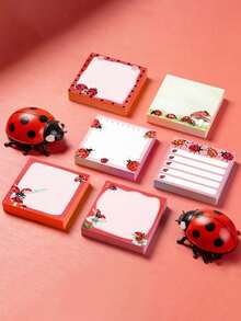 240pcs/60pcs,Cute Ladybug Pattern Sticky Notes, Decorative Self‑Adhesive Memo Pads, Cartoon Square Notepads, Planner Accessories, School Office Stationery Supplies,Essential For The Start Of School, Gifts For The Start Of School - one-size - View 1