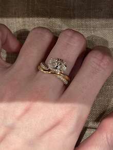 1pc Fashionable Luxury Exquisite Copper Old Money Style Full Rhinestone Cross Pigeon Egg Sparkling Diamond Ring Adjustable Wedding Wear Gift For Girlfriend - Yellow Gold - View 2