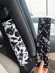 1/2pcs Dancing Skeleton Print Car Seat Belt Shoulder Pad Halloween Theme - A - View 12