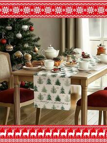 [Christmas Hot]1pc Christmas Table Runner, Christmas Tree Tablecloth, Reindeer, Snowman, Snowflake, Christmas, Merry Christmas, Christmas Decoration, Christmas Gift, Christmas Decorative Rectangular Tablecloth, Suitable For Home Decor, Living Room Decor, Multiple Size Options - Multicolor - View 1