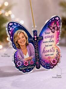 1pc Personalized Memorial Photo Butterfly Ornament, Custom Name & Dates Acrylic Christmas Ornament With Picture, In Memory Of Loved One Sympathy Gift,Christmas Tree Decor,Christm Gift - Multicolor - View 6