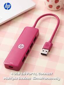 HP 4-In-1 Expansion Hub, DHC-CT100D, USB-A 2.0, Berry Red, 1-To-4, USB2.0*4, Type-C*1, Efficient File Transfer, Portable Multifunctional Expansion Hub - View 1