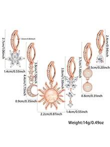 6pcs Women's Fashion Sexy Sun Moon Butterfly Flower Shaped Cubic Zirconia Belly Button Rings Navel Piercing Jewelry Set, Suitable For Daily Wear, Party And Piercing Enthusiast Styling Occasions - 6 Items - View 8