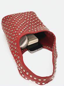 Dedoo Burgundy V-Shaped Double-Sided Studded Bucket Bag,Punk Style Heavy-Duty Rivet Embellished Underarm Shoulder Bag,Suitable For Work Commute And Shopping - Burgundy - View 9