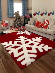Holiday Microfiber Christmas Bath Mat: Quick-Dry, Absorbent, Fluffy, Snowflake Design, Non-Slip, Low-Lint, Machine-Made, Rectangular, Polyester - A - View 9