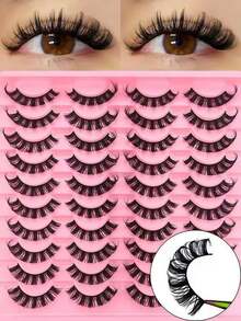 20/10 Pairs False Eyelashes, Russian Strip Lashes, D Curl, Tffy Cat Eye Effect, With False Eyelash Tail, Extra Long False Eyelash Set, Strip Lashes, Eyelashes, False Eyelashes, False Eyelashes - Black - View 8