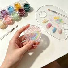 1pc Round Star & Moon Nail Art Color Palette Mini Nail Art Rhinestone & Pearl Storage Tray Multi-Functional Nail Gel Color Palette Cute Graffiti Watercolor Box - Multicolor - View 8