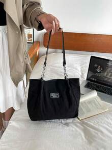 Large Capacity Tote Bag Women's 2026 New Casual Versatile Handbag Korean Style Fashion Plaid Shoulder Commuter Bag - Black - View 2